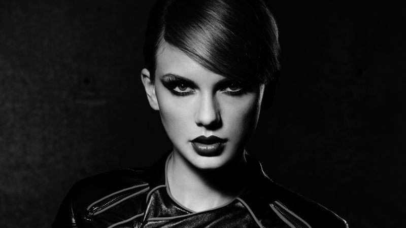Taylor Swift, Monochrome, Dark background, 5K, 8K, Black and White, Wallpaper