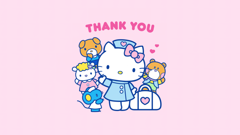 Thank You, Hello Kitty background, Pink background, Sanrio, Wallpaper