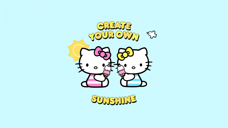 Create your own Sunshine, Cute hello kitties, Cyan background, Hello Kitty background, Sanrio, Wallpaper