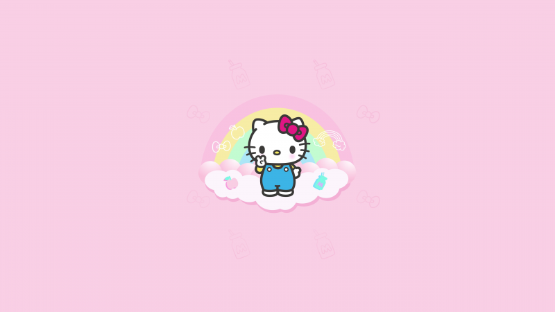 Hello Kitty minimal, Pink background, Hello Kitty background, 5K, Cartoon, Wallpaper