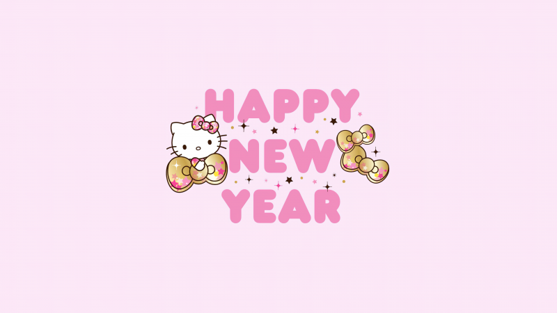 Happy New Year, Hello Kitty background, Sanrio, Wallpaper