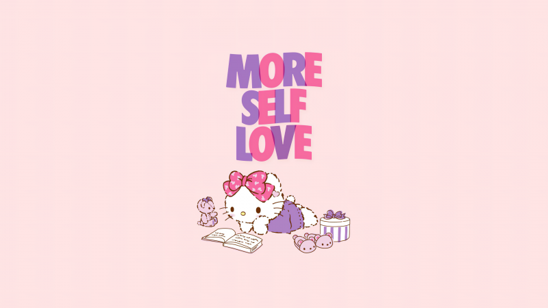 More self LOVE, Hello Kitty background, Misty rose background, Wallpaper