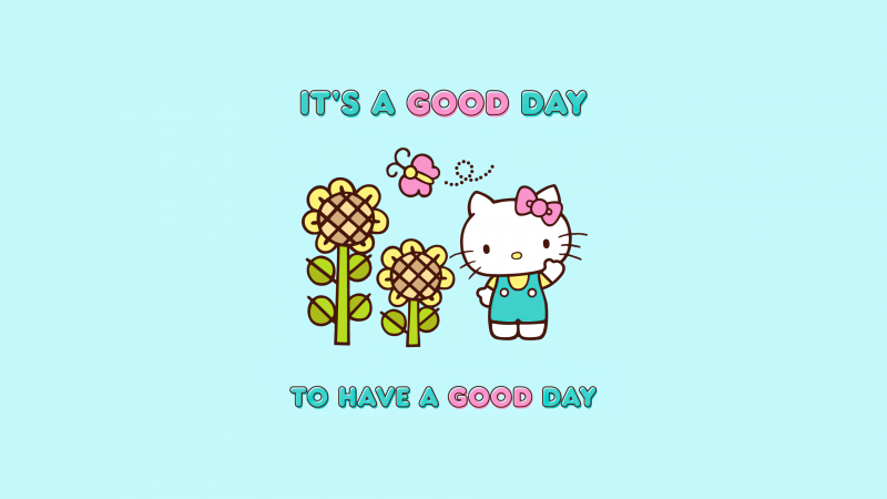 It's a good day, Have a good day, Hello Kitty background, Cyan background, Wallpaper