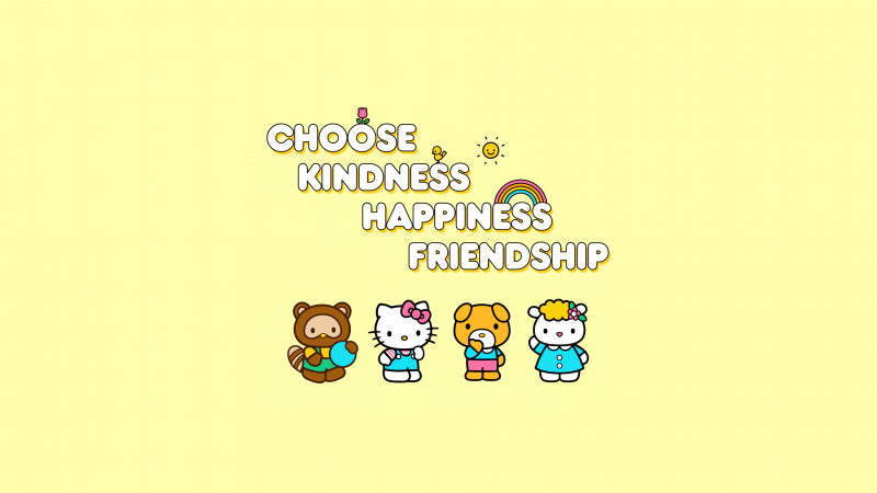 Choose Kindness, Choose Happiness, Choose Friendship, Cute hello kitties, Hello kitty quotes, Yellow background, Wallpaper