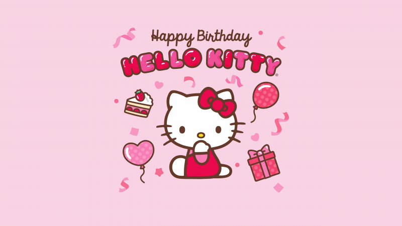 Happy Birthday, Hello Kitty background, Pink background, 5K, Sanrio, Wallpaper