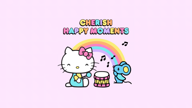 Cherish happy moments, Hello kitty quotes, Girly backgrounds, Rainbow, Hello Kitty background, Wallpaper