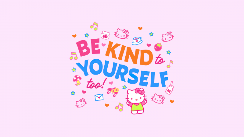 Be kind yourself, Hello Kitty background, Pink background, Wallpaper