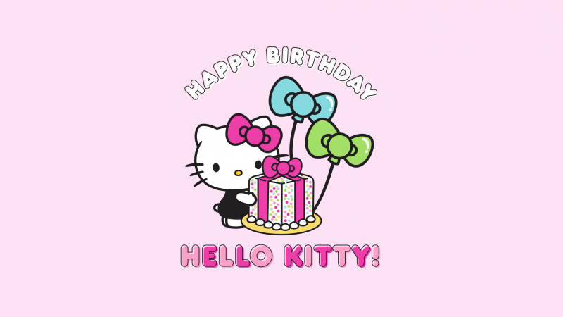 Happy Birthday, Hello Kitty background, Pink background, Wallpaper