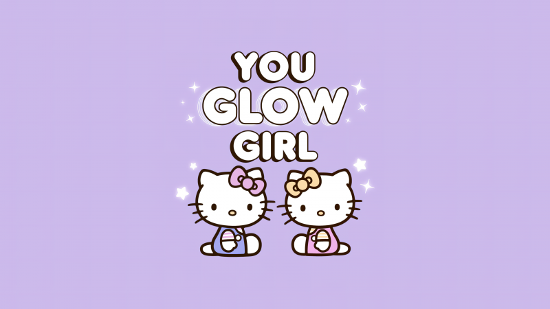 You glow girl, Cute hello kitties, Purple background, Hello Kitty background, Girly backgrounds, Sanrio, Wallpaper