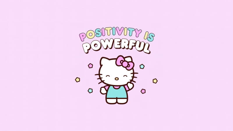 Positivity quotes, Hello Kitty background, Pink Lace background, Sanrio, Wallpaper