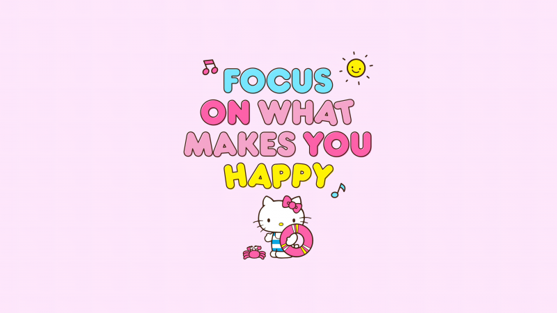 Focus on what makes you happy, Pink background, Pastel background, Pastel pink, Hello Kitty background, Girly backgrounds, Wallpaper