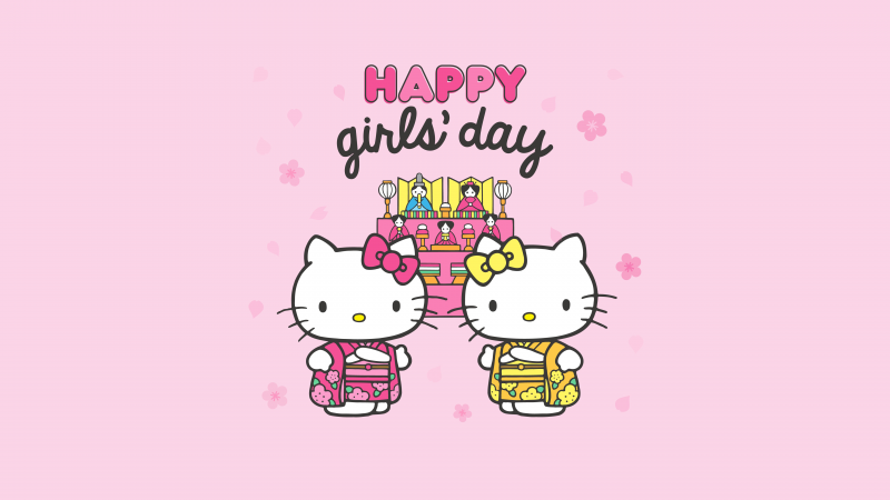 Happy girls day, Hello Kitty background, Pink background, 5K, Sanrio, Wallpaper