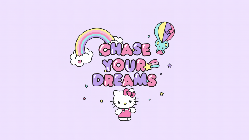 Chase your dreams, Hello Kitty background, Pink abstract, Sanrio, Wallpaper