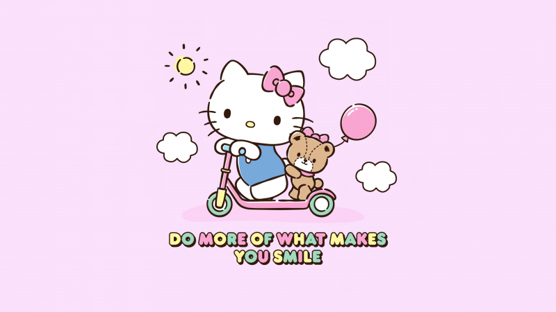 Smile, Happy things, Pink background, Hello Kitty, Wallpaper
