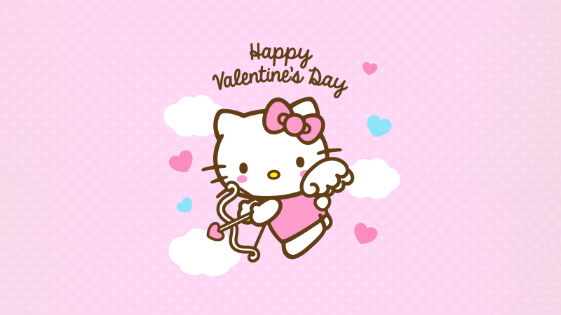Happy Valentine's Day, Hello Kitty, Pink background, Sanrio, February, Wallpaper