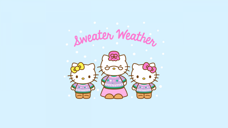 Sweater Weather, Winter, December, Hello Kitty background, 5K, Wallpaper