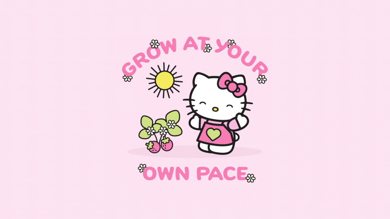 Grow at your pace, Hello kitty quotes, Pink background, Hello Kitty background, Sanrio, Wallpaper