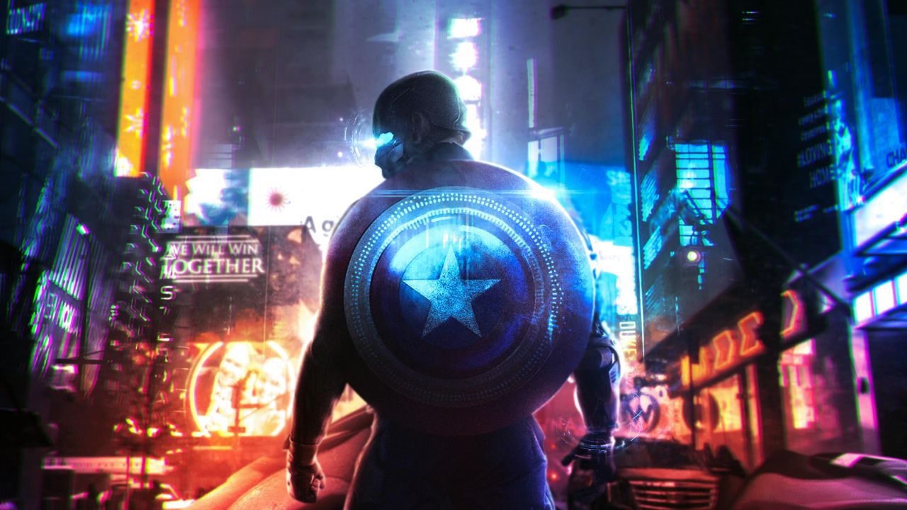 Cyberpunk 2077 Wallpaper 4K, Captain America, Neon, Concept Art