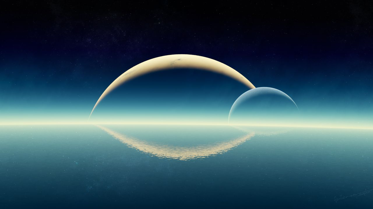 Planets Wallpaper 4K, Moon, Horizon, Ocean, Siblings