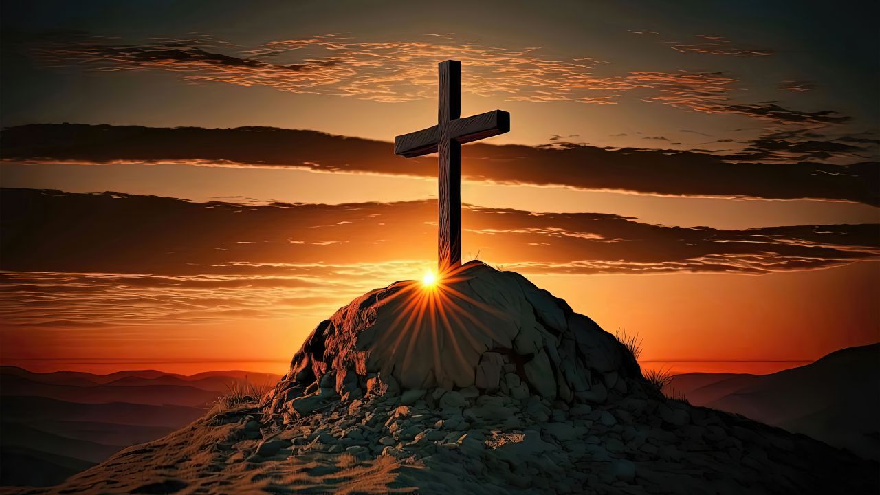 Christian cross Wallpaper 4K, AI art, Sunset, Jesus Cross