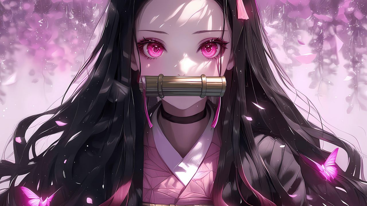 Nezuko Kamado Wallpaper 4K, Pink aesthetic