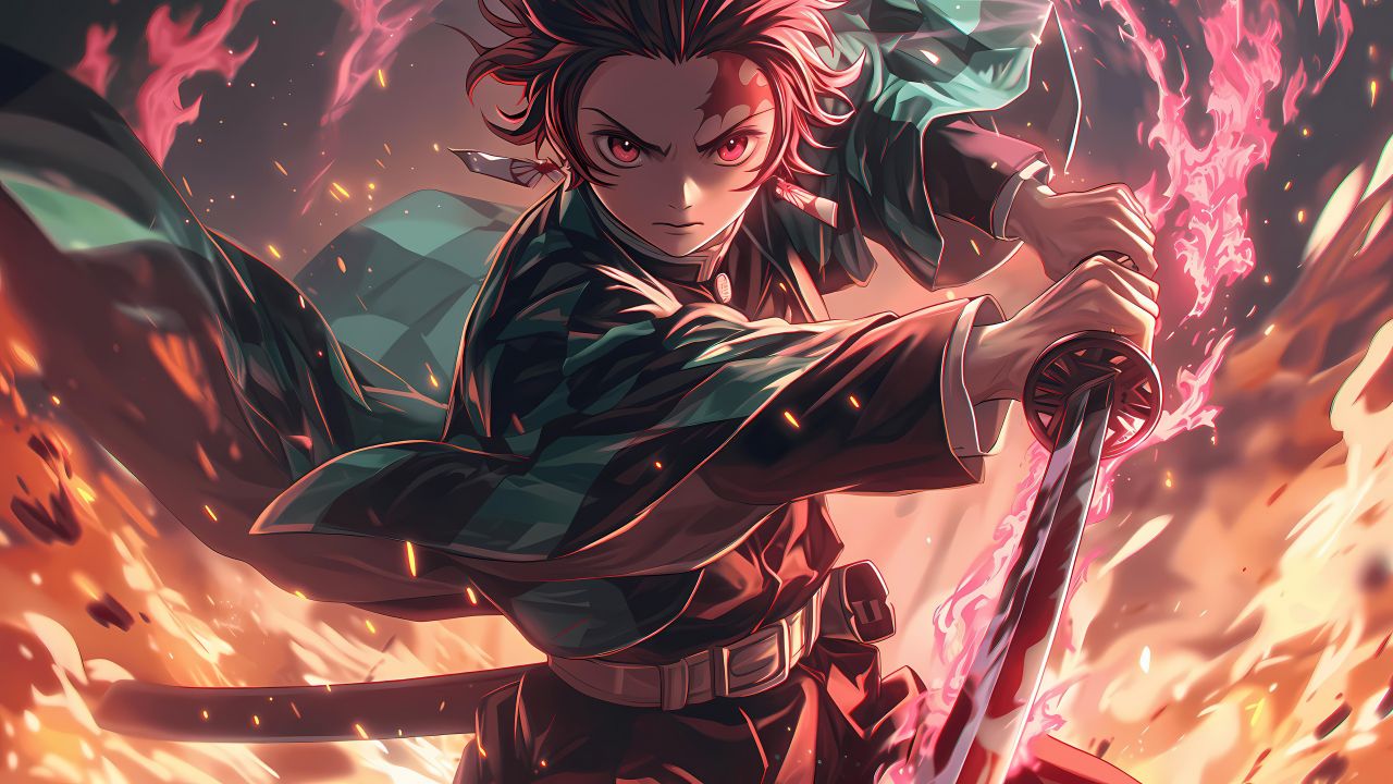 Tanjiro Kamado Wallpaper 4K, Katana