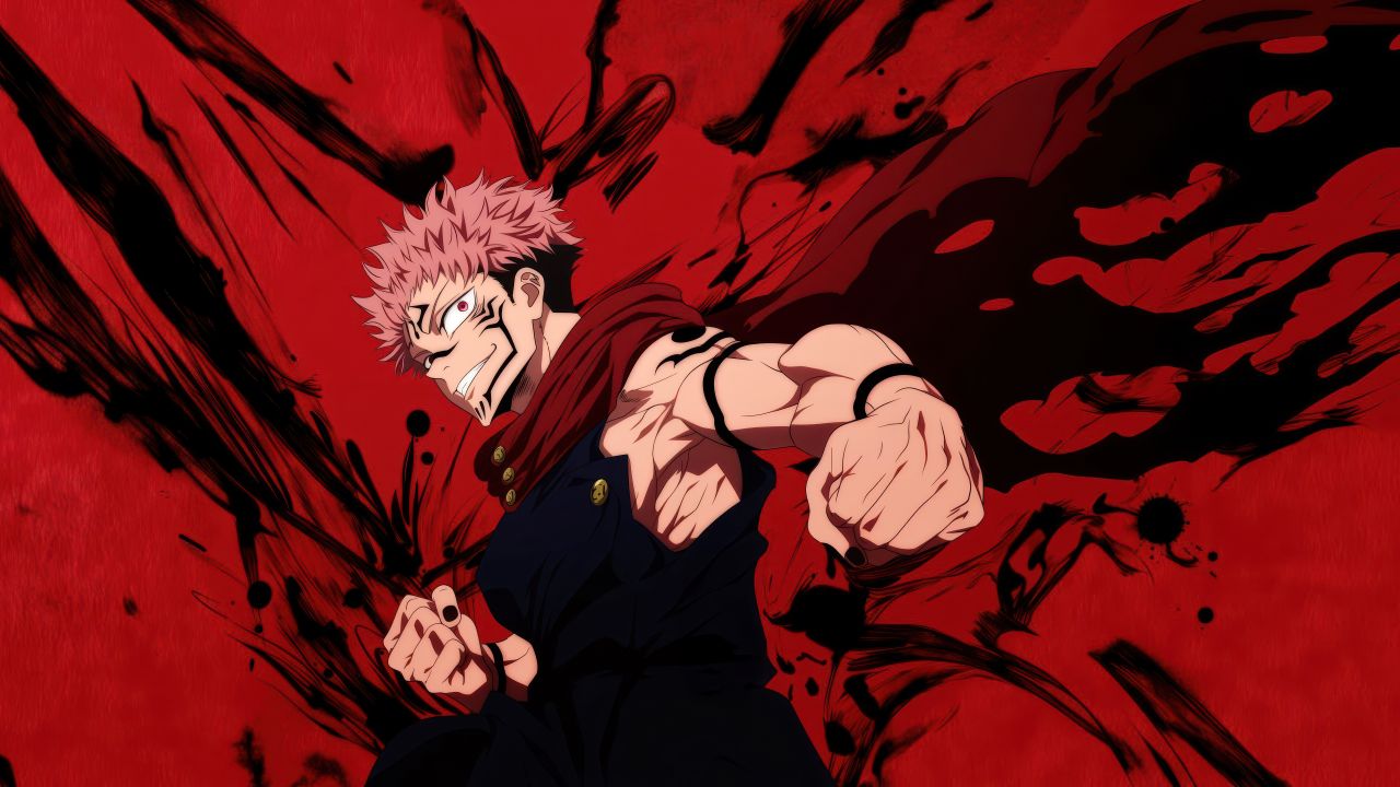 Sukuna Wallpaper 4K, Red background, Jujutsu Kaisen