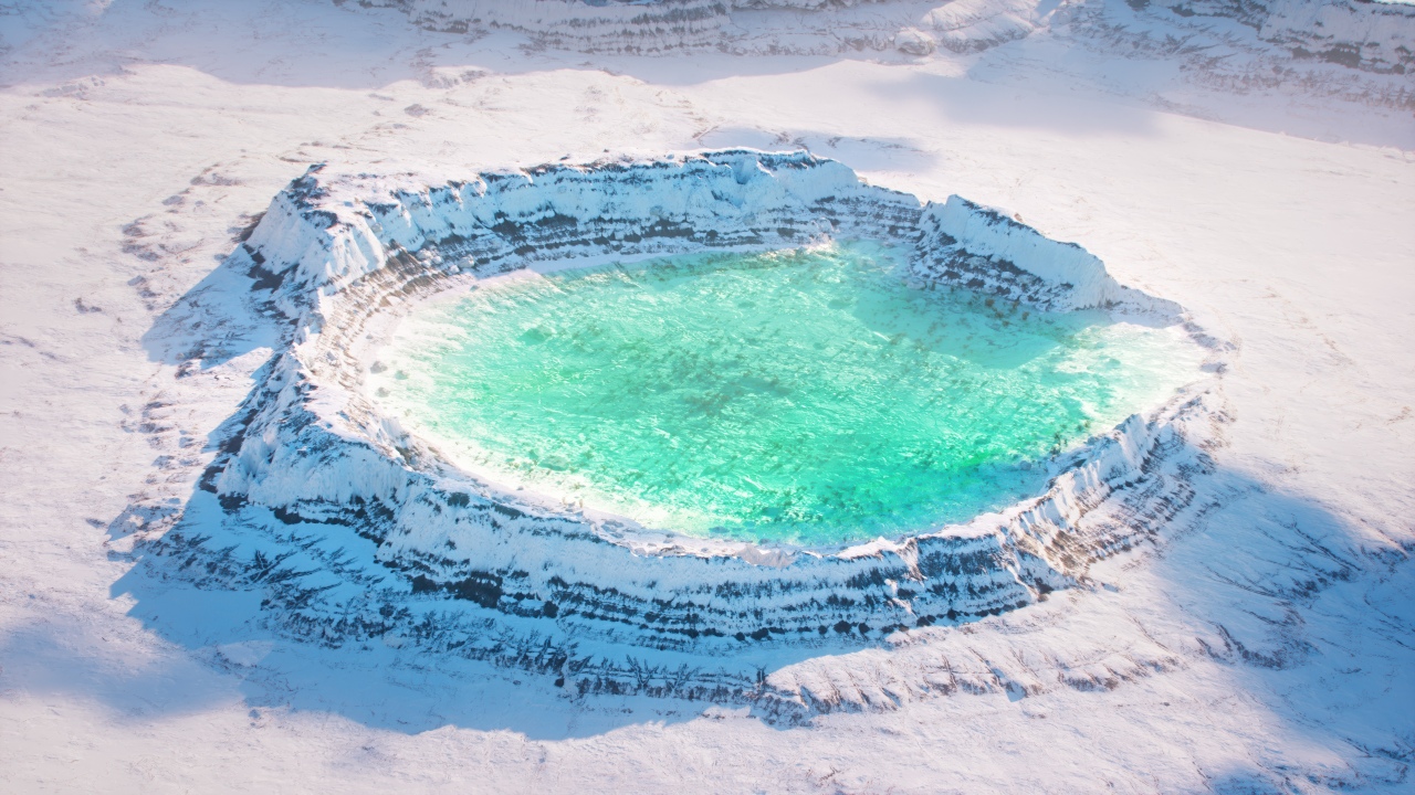 snowy crater lake