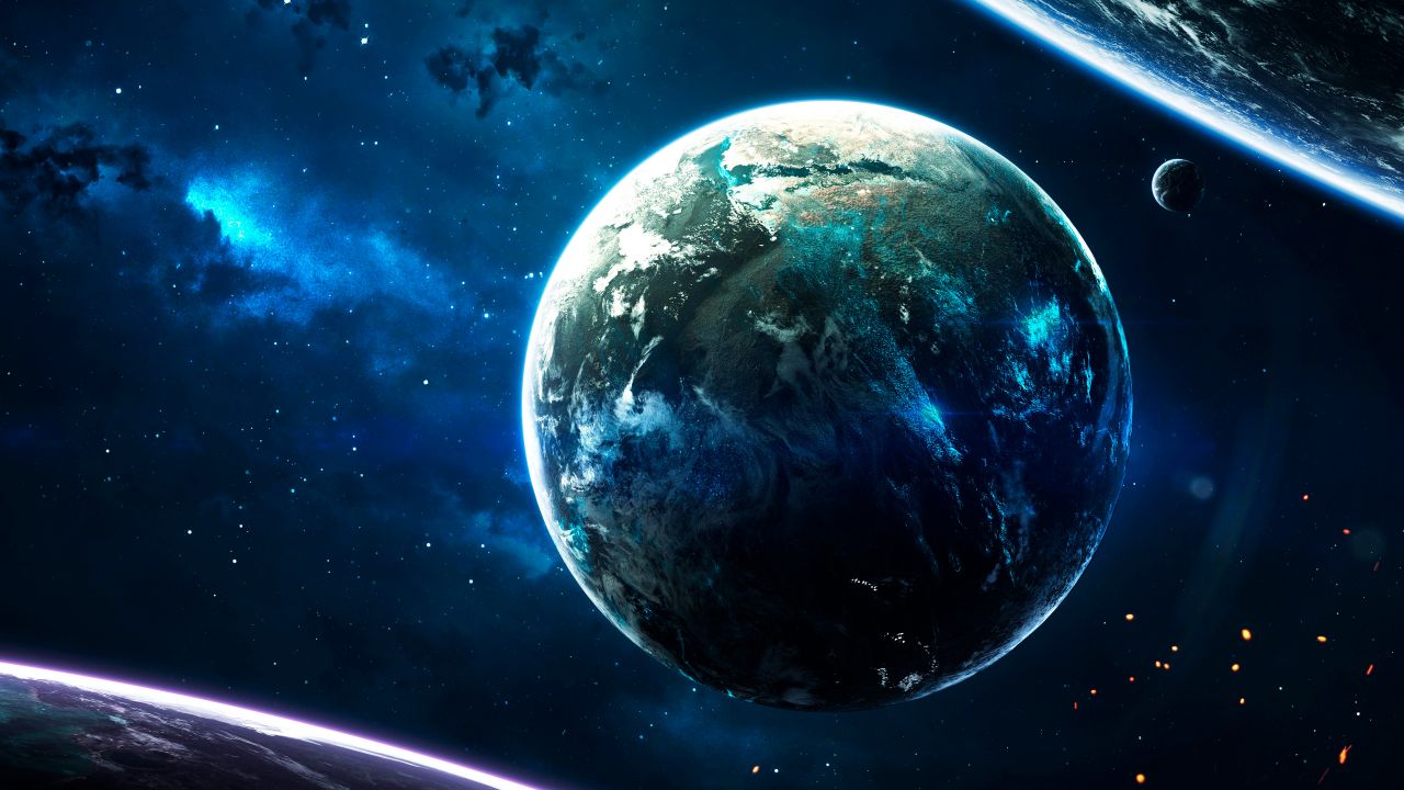 Earth Wallpaper 4K, Cosmos, Stars, Blue, Planets