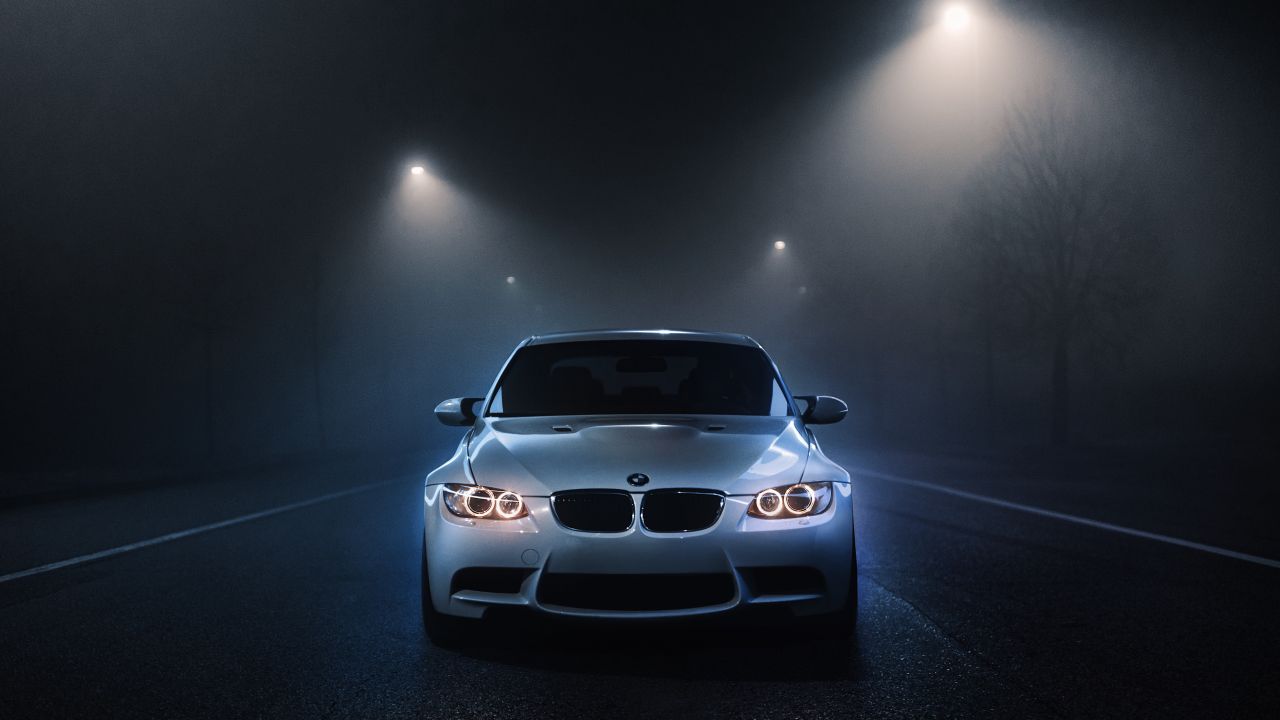 BMW M3 Wallpaper 4K, White cars, Dark background, Night time, Black