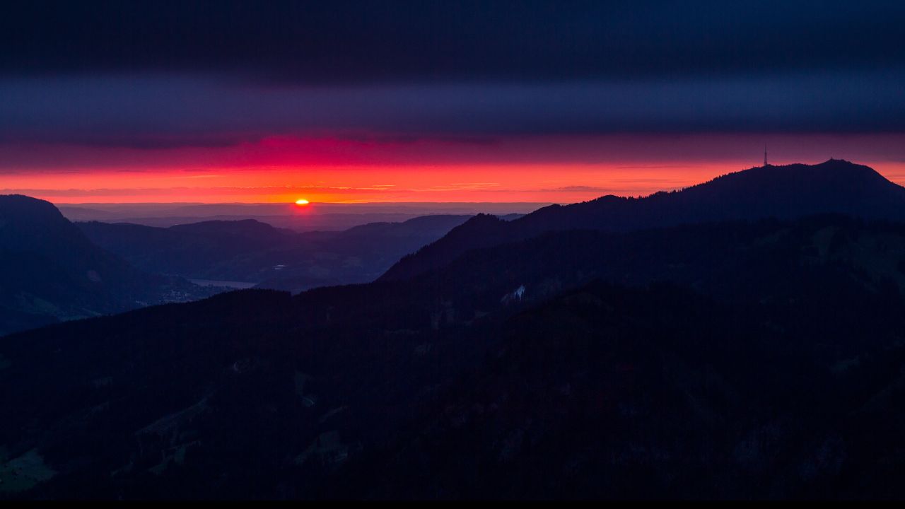 Mountain Silhouette Wallpaper 4k Sunset Dusk Mountain Range Red Sky