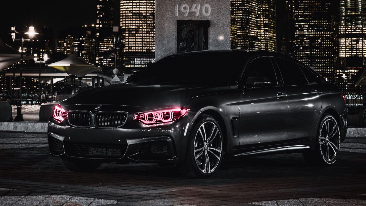 bmw m4 black edition angel eyes night city lights 5k