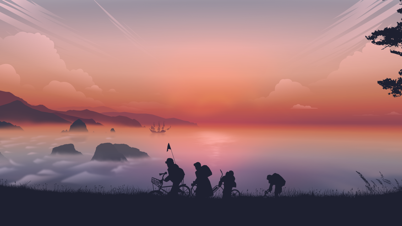 goonies evening silhouette minimal art landscape panorama