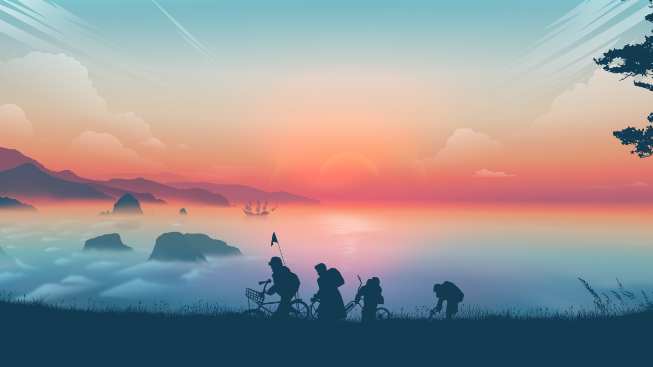 goonies morning sunrise silhouette minimal art landscape