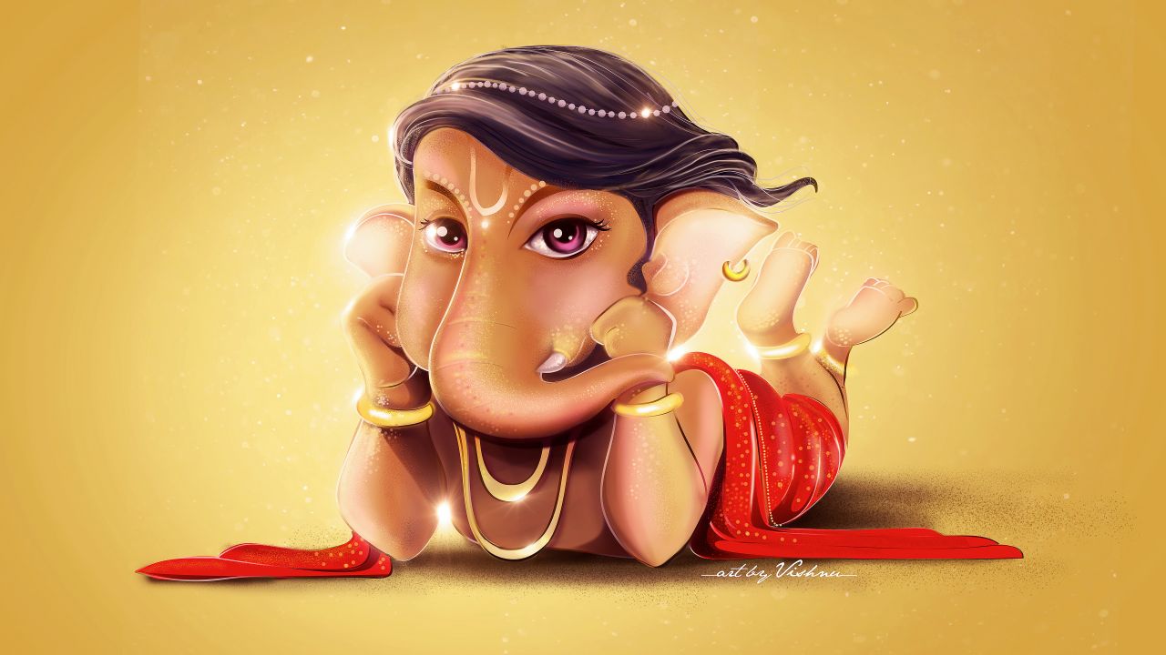 Lord Ganesha Wallpaper 4K, Little Ganesha, Ganapati Bappa, Cute Ganesha