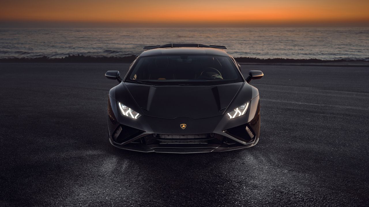 Novitec Lamborghini Huracán EVO RWD Wallpaper 4K, Black cars, Sunset