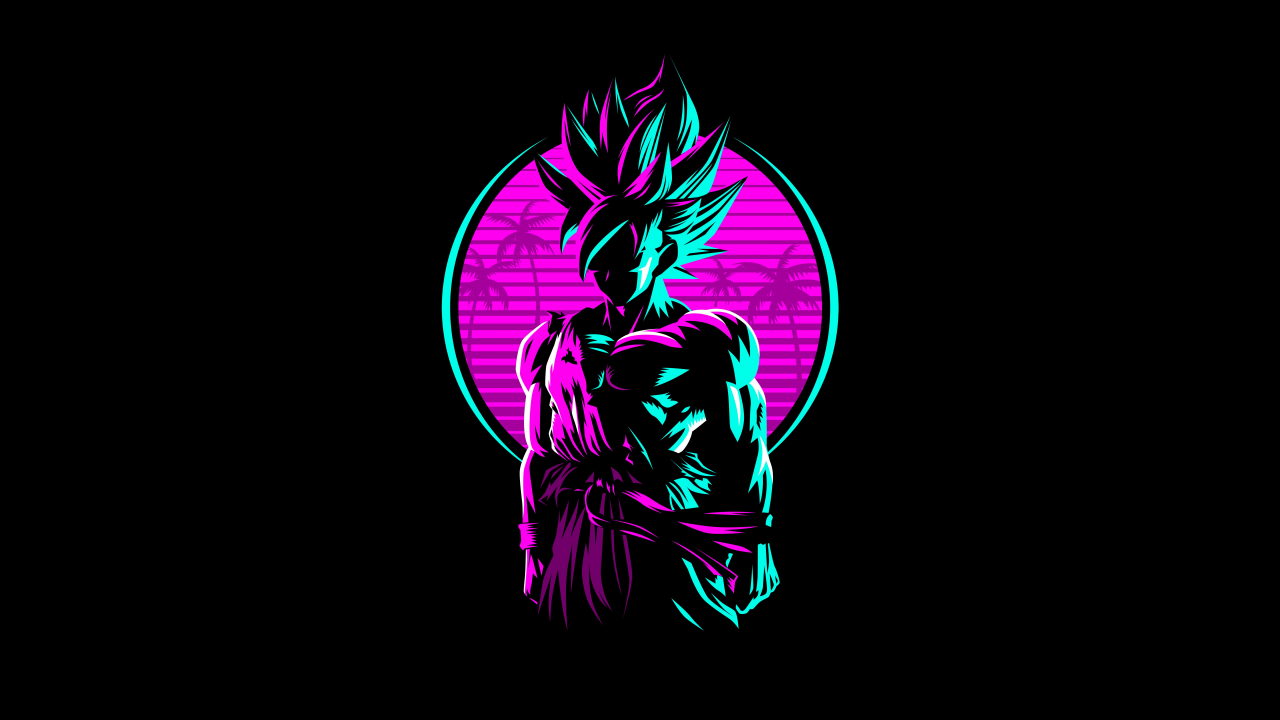 goku dragon ball amoled retro artwork neon black background
