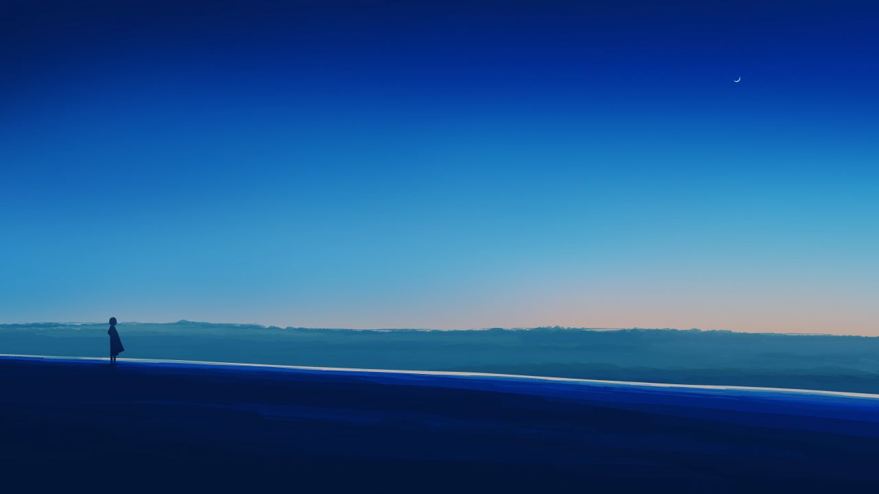 Alone Wallpaper 4K, Mood, Lonely, Blue Sky, Horizon