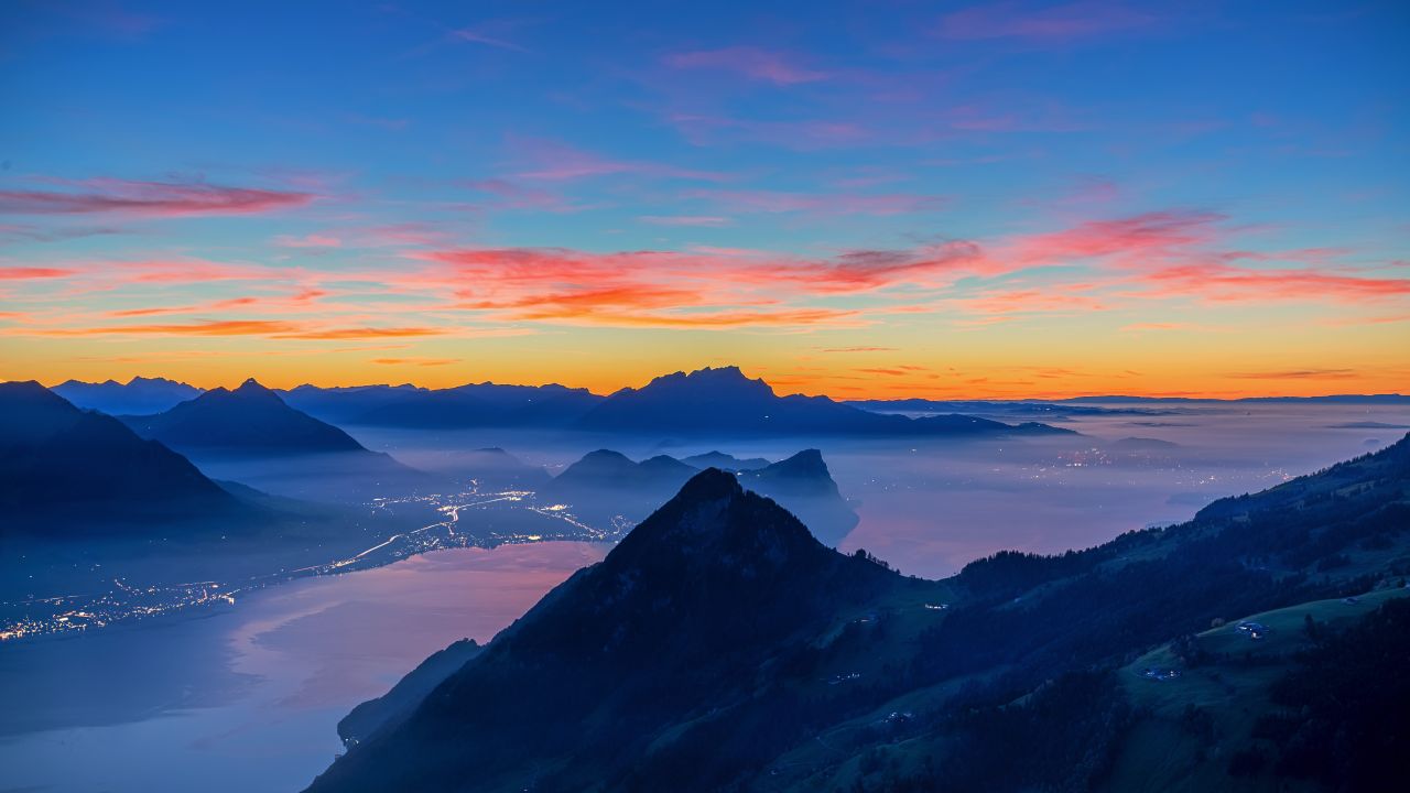 Rigi Hochflue Wallpaper 4K, Afterglow, Golden hour