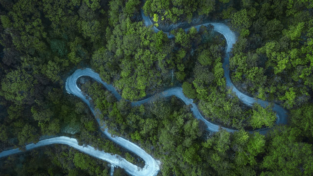 Forest Wallpaper 4K, Cold, Road, Aerial view