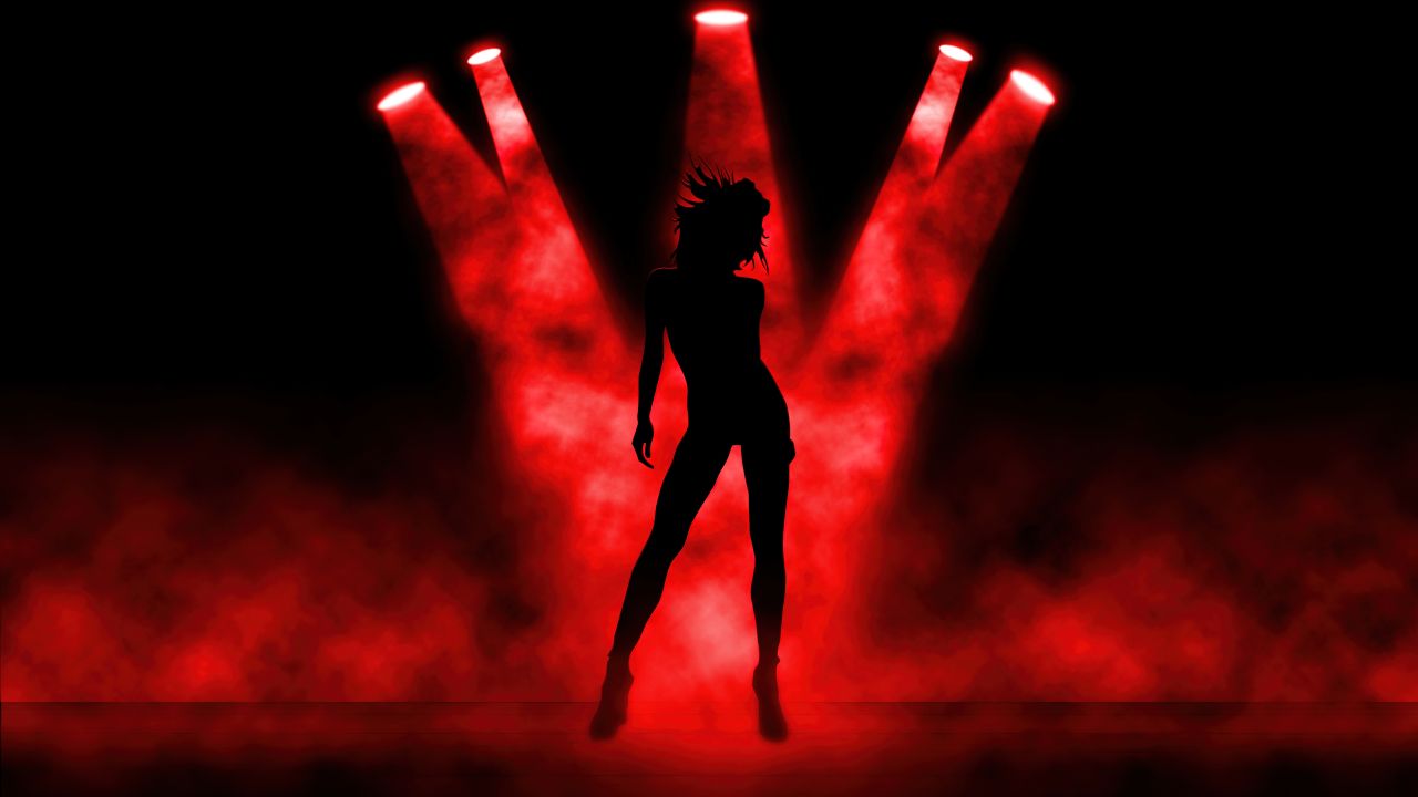 girl spot lights silhouette dancing dark background red