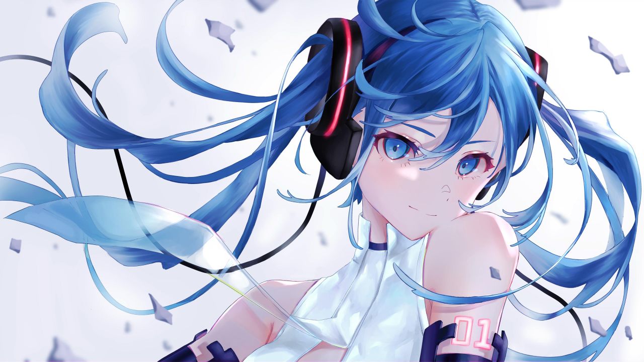 hatsune miku anime girl white background blue