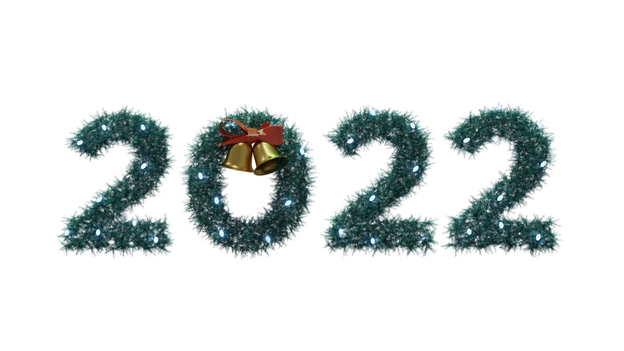 2022 New Year Wallpaper 4K, Christmas decoration, White background