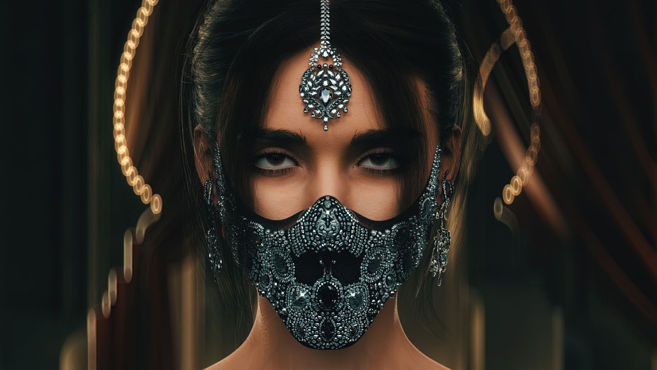 Traditional Wallpaper 4K, Woman, Mask