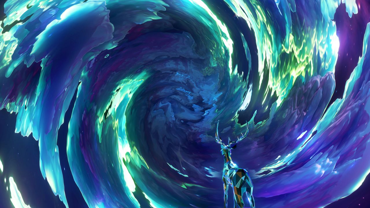 deer surreal swirly background psychedelic clouds colorful