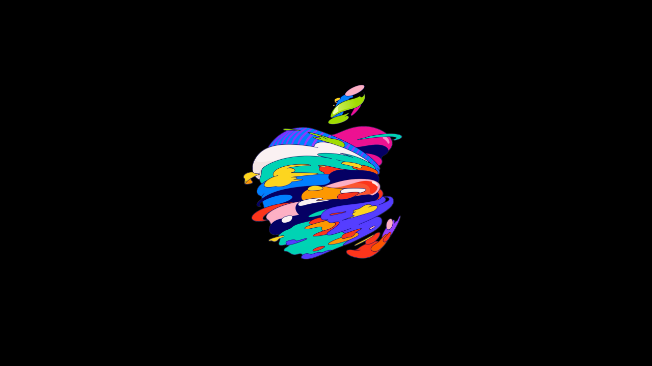 Apple logo Wallpaper 4K, Mac, Black background, Colorful