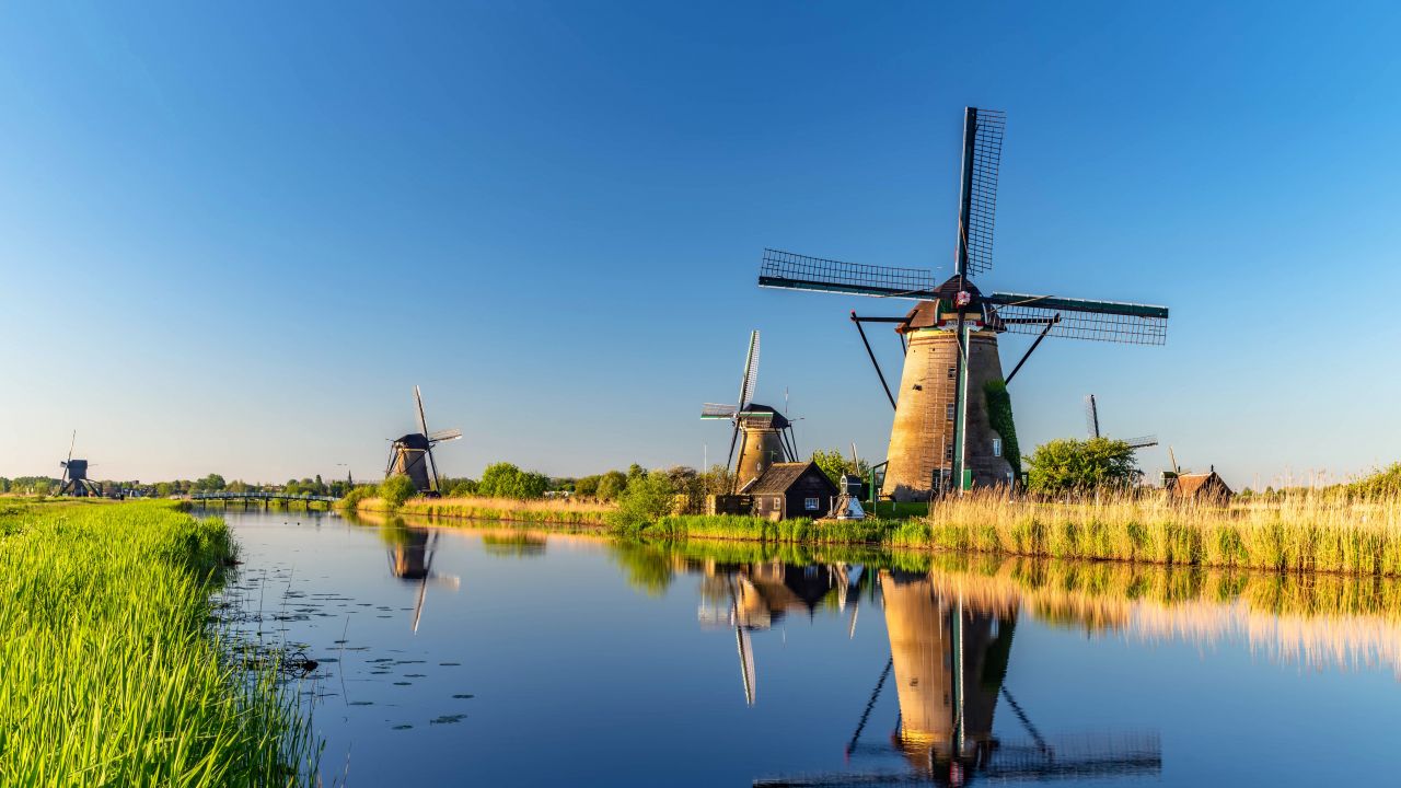 Windmills at Kinderdijk Wallpaper 4K, South Holland