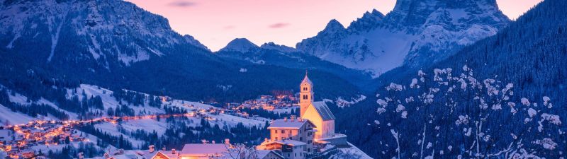 Colle Santa Lucia, Winter, Dawn, Italy, Veneto, Belluno, Agordino, Dolomite mountains, 5K