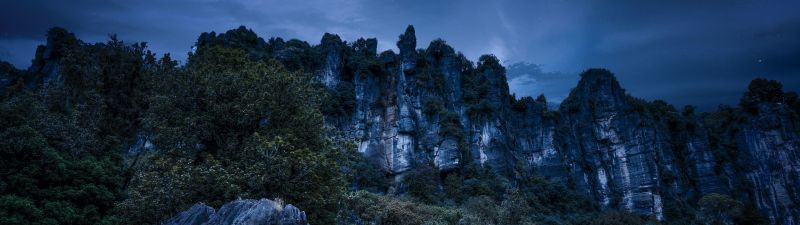 Cliff, Night, Rocks, Piopio, New Zealand