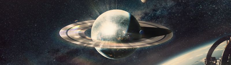 Saturn, Solar system, Moon, Surreal, 5K, Planets